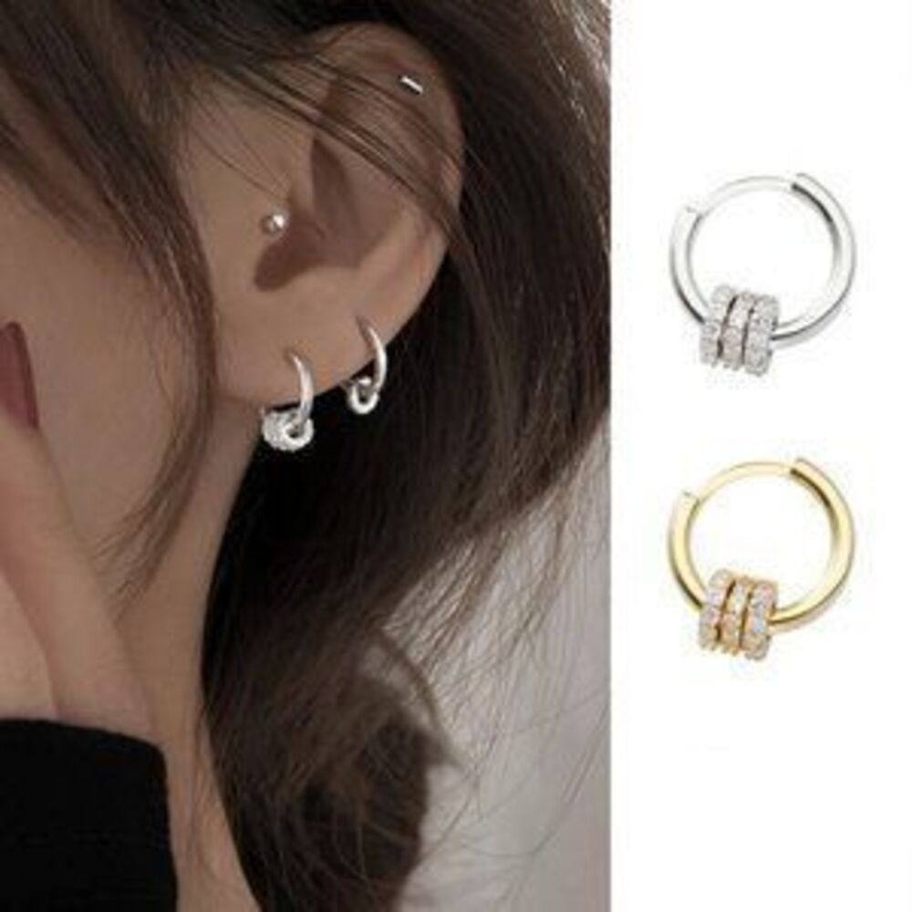 Gold/925 Sterling Silver Diamond Circle Hoops E2